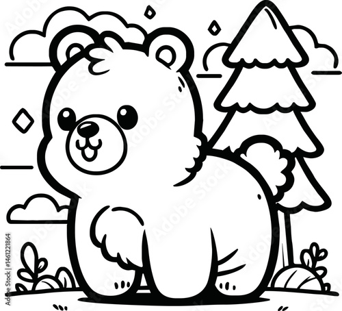 Canvas Print Coloring pages, Wild animals outline, Cute bear doll, vector illustration