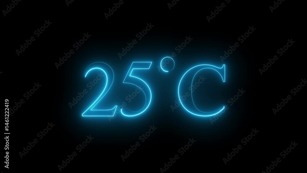 Neon digital temperature display showing 25°C on black background Neon digital temperature display showing 25°C on black background