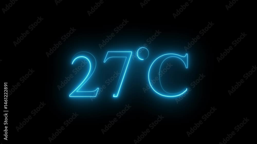 Neon text displaying 27°C animation on black background, glowing digital temperature, modern neon effect, vibrant light animation Neon text displaying 27°C animation on black background, glowing digital temperature, modern neon effect, vibrant light animation