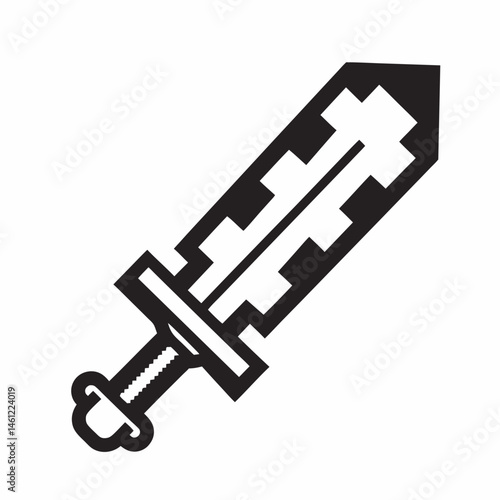 Pixelated sword design in black and white for gaming graphics  