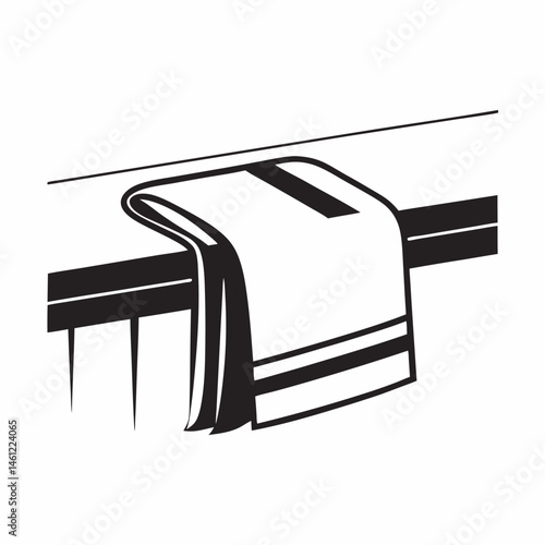 Stylish towel hanging on a rack in a minimalist bathroom  