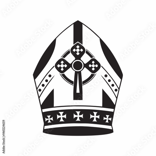 Bishop's Mitre Symbol Design in Monochrome Style for Religious Blogs, Cultural Education, Faith Awareness, and Spiritual Resources  