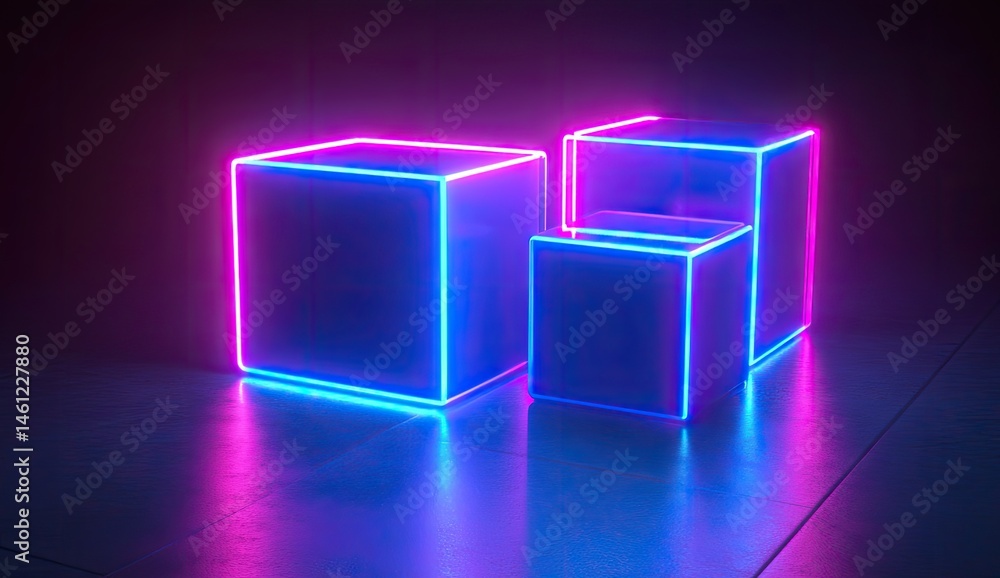 Neon cubes in dark room Neon cubes in dark room