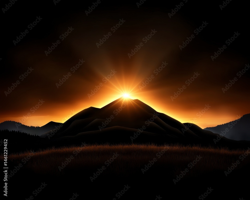 Golden Dawn Breaking Over Misty Mountain Peaks in the Wilderness at Sunrise or Sunset Scenery Golden Dawn Breaking Over Misty Mountain Peaks in the Wilderness at Sunrise or Sunset Scenery