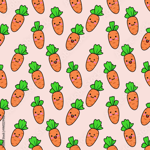 Cute Kawaii Carrot Seamless Pattern