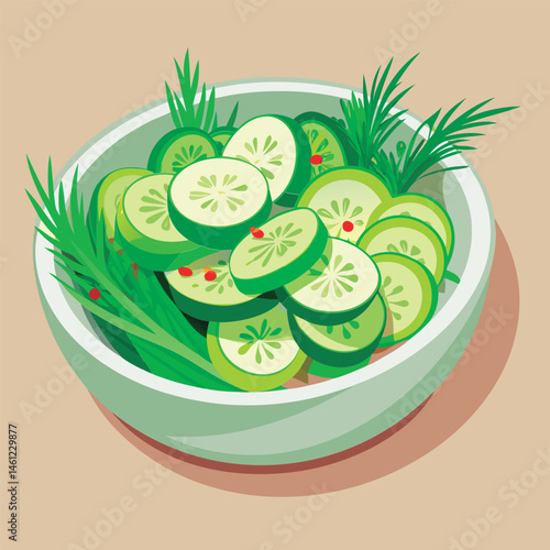 Fresh cucumber slices salad in a bowl.