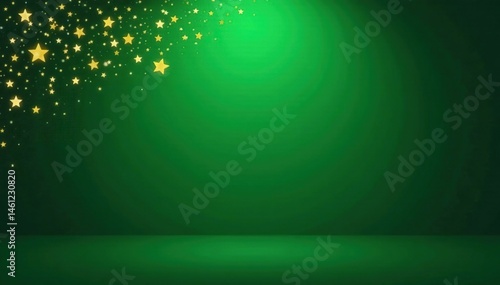 Emerald green backdrop, glittering gold stars scattered across , astronomy, new year, dark