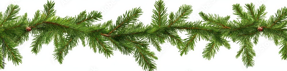 Christmas Garland Seamless. Evergreen Fir Tree Branches on White Background Christmas Garland Seamless. Evergreen Fir Tree Branches on White Background