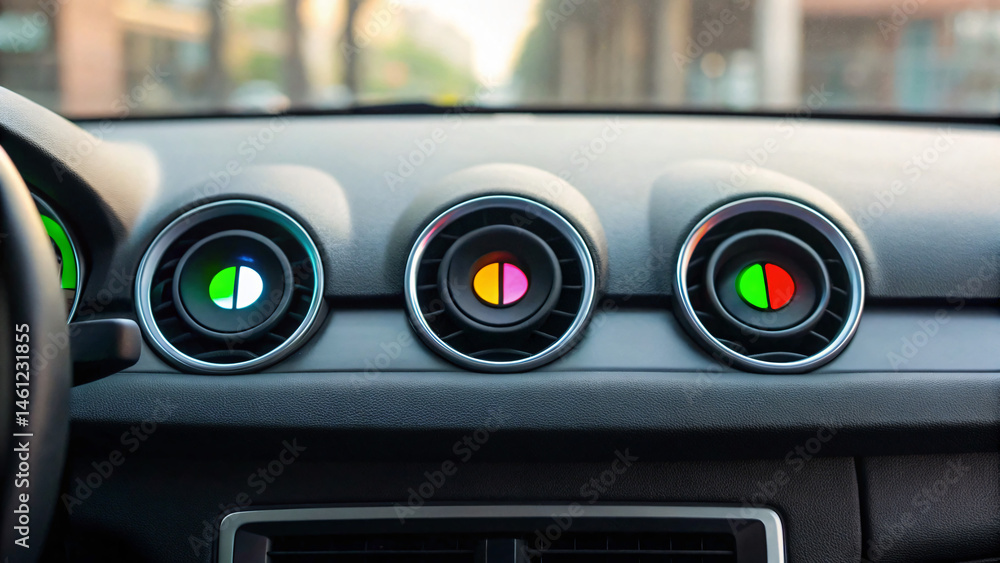 Fototapeta premium Vibrant Dashboard Interface with Circular Air Vents and Colorful Indicators