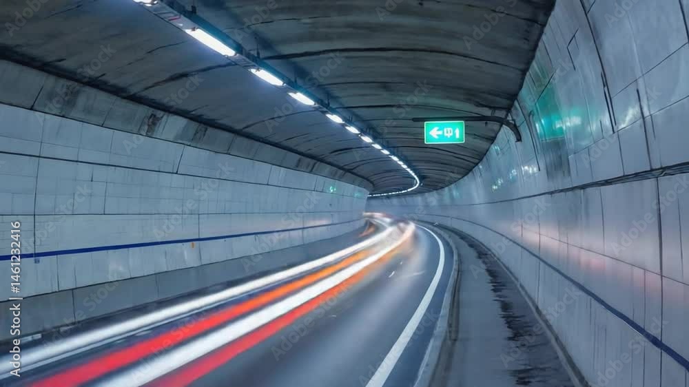 Highway tunnel with light trails from cars. Highway tunnel with light trails from cars.