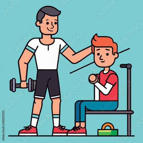 Personal trainer assisting a client.