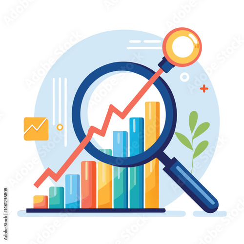 magnifying-glass-highlights-business-growth-chart vector image on white background
