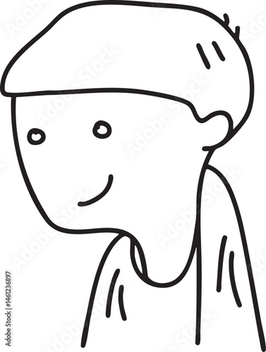 A smiling cartoon character with a peaked cap.