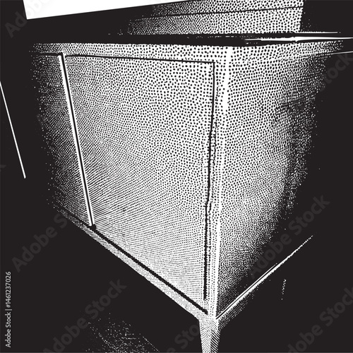 A textured cube-shaped structure stands vertically against a neutral background.