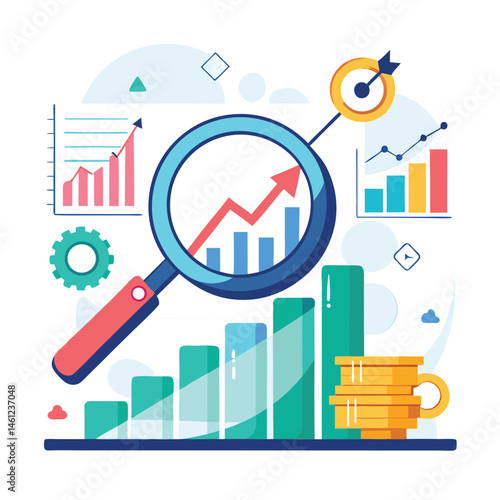 magnifying-glass-highlights-business-growth-chart vector image on white background