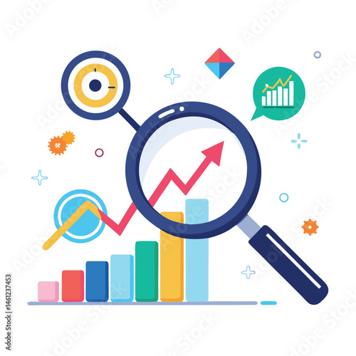 magnifying-glass-highlights-business-growth-chart vector image on white background