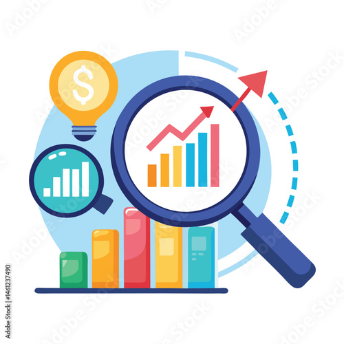 magnifying-glass-highlights-business-growth-chart vector image on white background