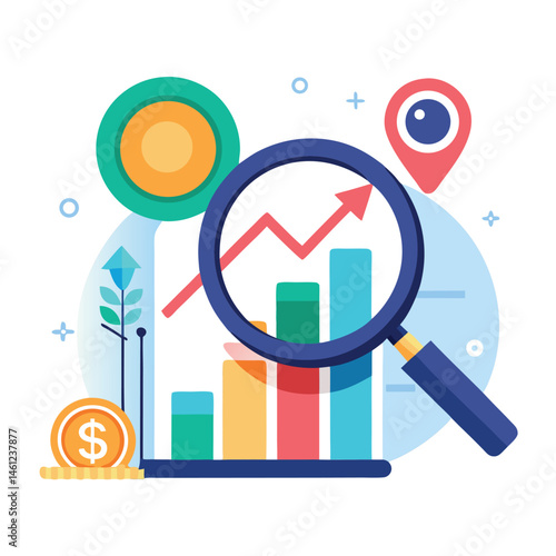 magnifying-glass-highlights-business-growth-chart vector image on white background