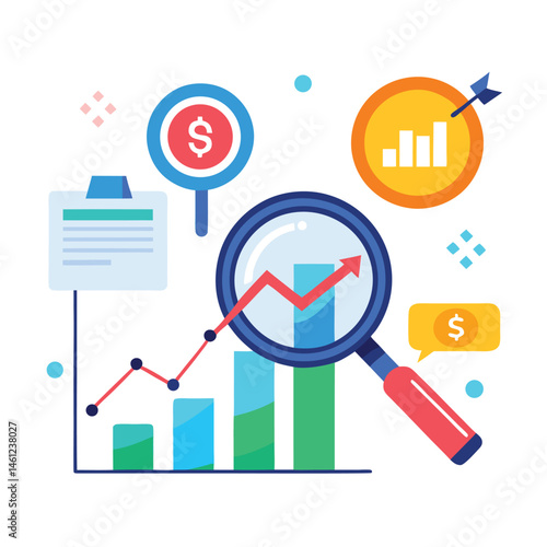 magnifying-glass-highlights-business-growth-chart vector image on white background