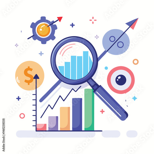 magnifying-glass-highlights-business-growth-chart vector image on white background