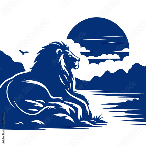 Majestic Lion at Sunset: Serene Wildlife Landscape