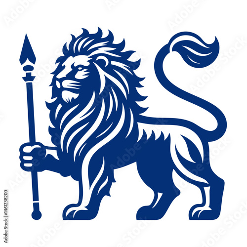 Majestic Lion with Spear: A Symbol of Power and Royalty