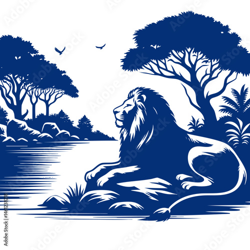 Majestic Lion in African Savanna: A Serene Wildlife Scene