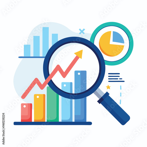 magnifying-glass-highlights-business-growth-chart vector image on white background