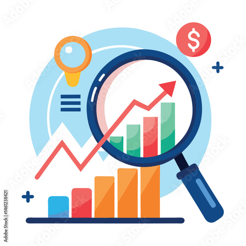 magnifying-glass-highlights-business-growth-chart vector image on white background