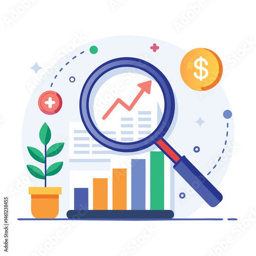 magnifying-glass-highlights-business-growth-chart vector image on white background