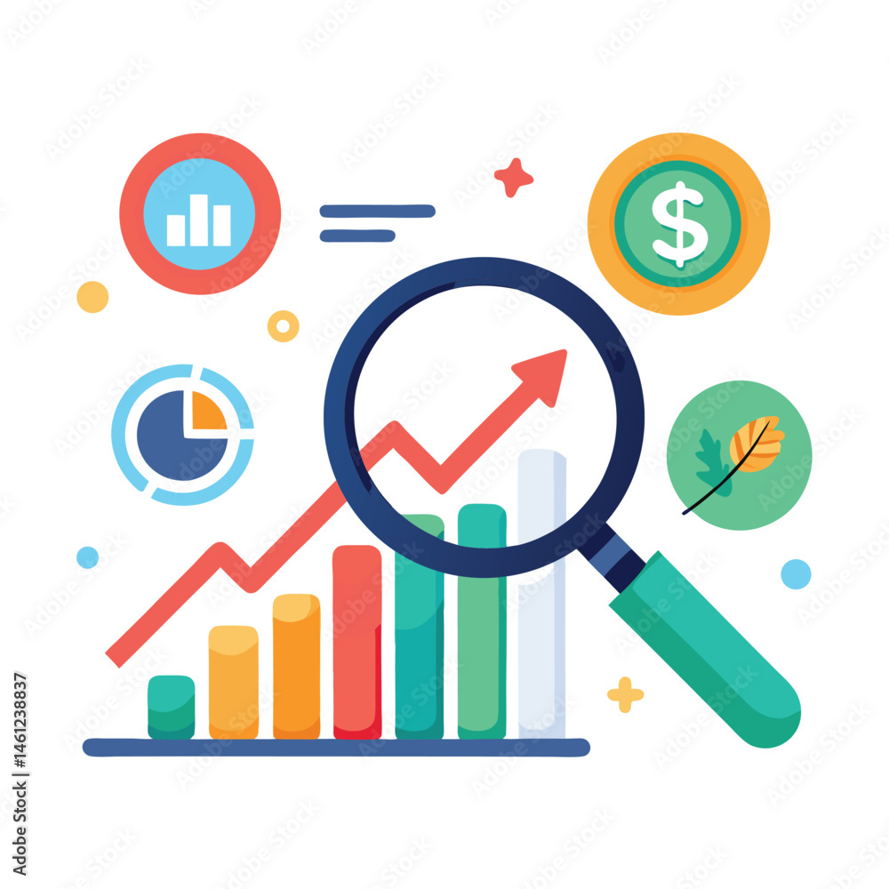 magnifying-glass-highlights-business-growth-chart vector image on white background magnifying-glass-highlights-business-growth-chart vector image on white background
