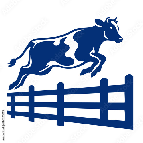Dynamic Cow Leaping over Fence: Farm Animal Vector Graphic