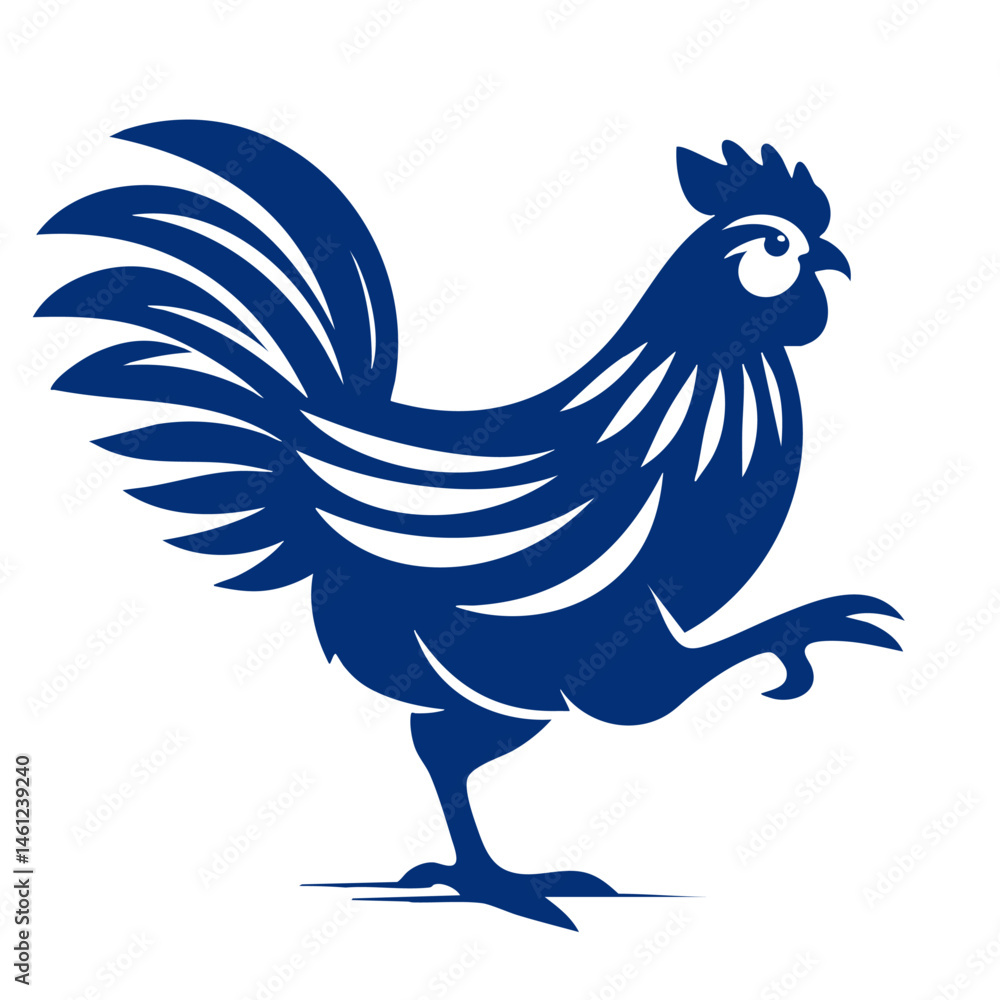 Obraz premium Majestic Rooster: A Stunning Blue Silhouette Illustration