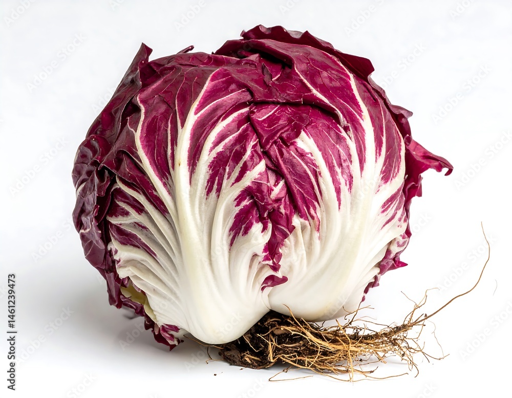 Vibrant Red And White Radicchio Head On White Background Vibrant Red And White Radicchio Head On White Background