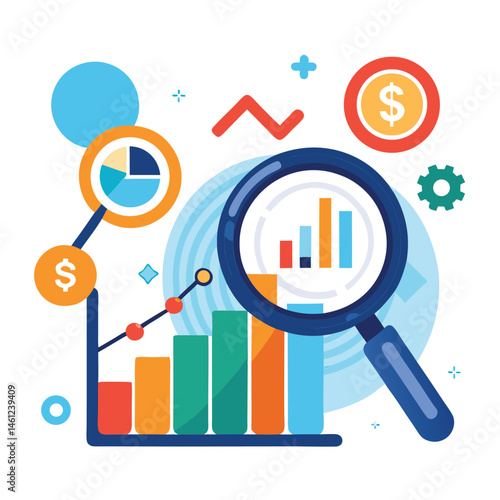 magnifying-glass-highlights-business-growth-chart vector image on white background
