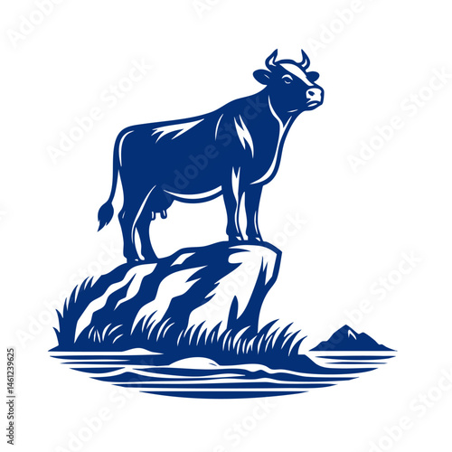 Majestic Cow on a Rock: Serene Rural Landscape