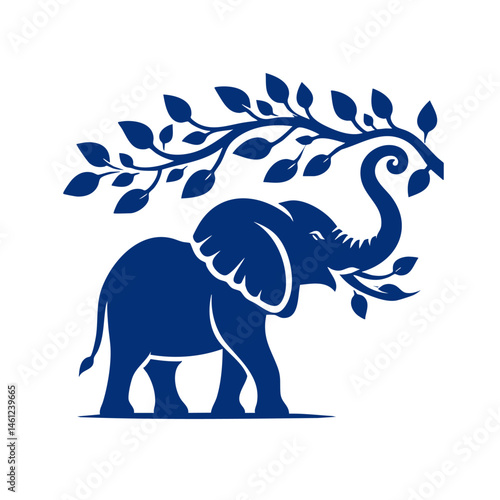 Wallpaper Mural Majestic Elephant Silhouette with Lush Tree Branches: Nature Wildlife Logo Design Torontodigital.ca