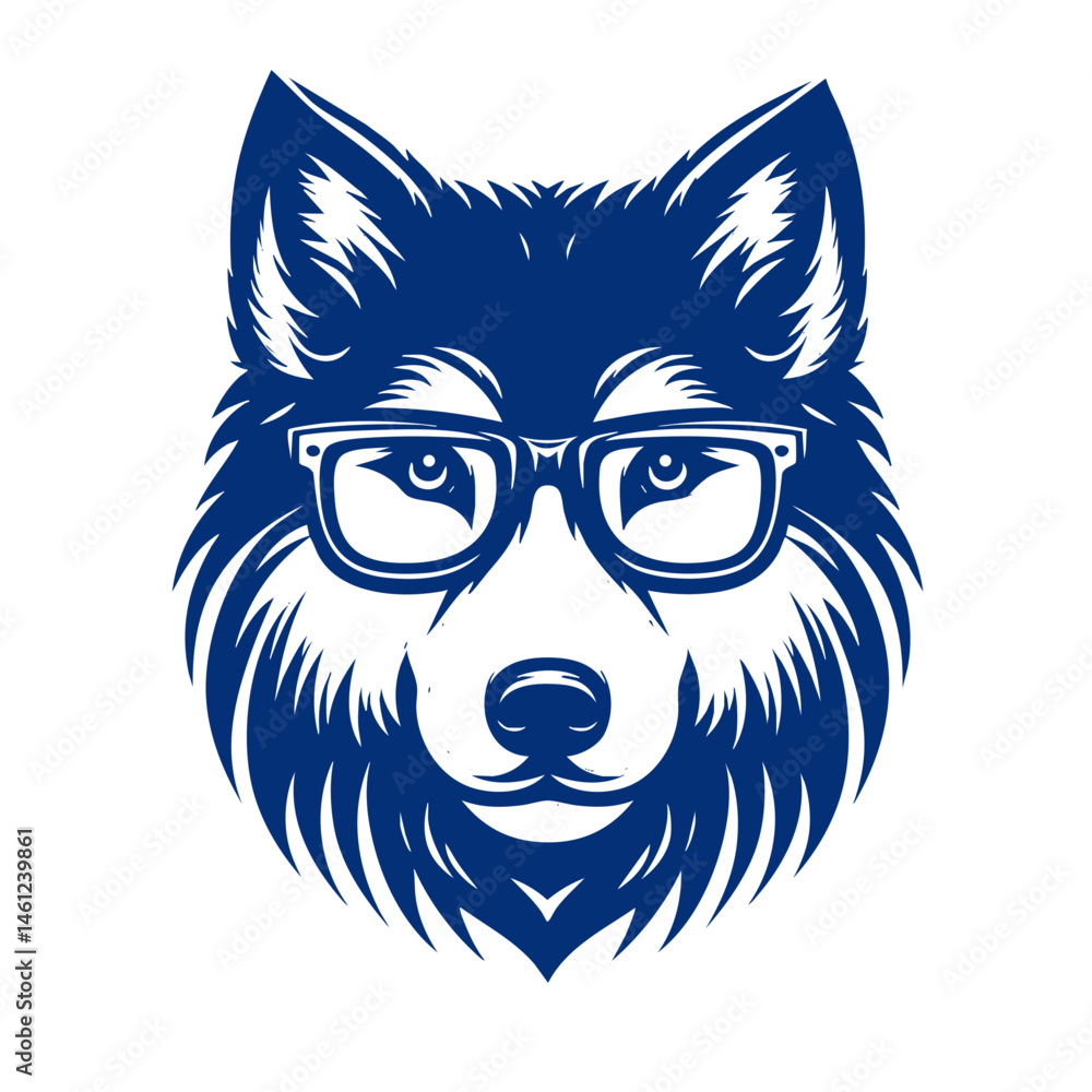 Obraz premium Stylish Wolf in Glasses: Vector Portrait Illustration