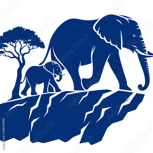 Majestic Elephants on a Rocky Mountaintop: A Mother's Love and Protection in the African Savanna