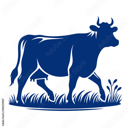 Majestic Cow Silhouette in a Lush Pasture: A Farm Animal Vector Graphic