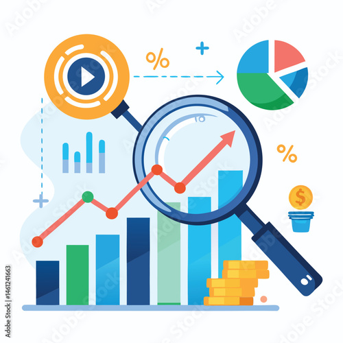 magnifying-glass-highlights-business-growth-chart vector image on white background