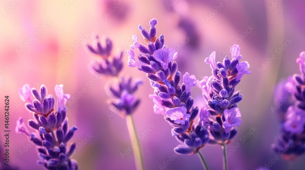 Obraz premium Lavender blossoms in a field at sunset