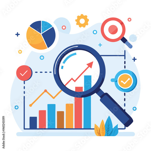 magnifying-glass-highlights-business-growth-chart vector image on white background