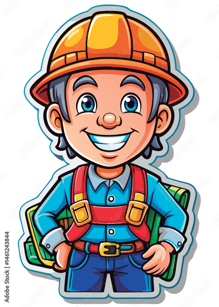 Vector illustration of a Happy worker with tools. Vector illustration of a Happy worker with tools.