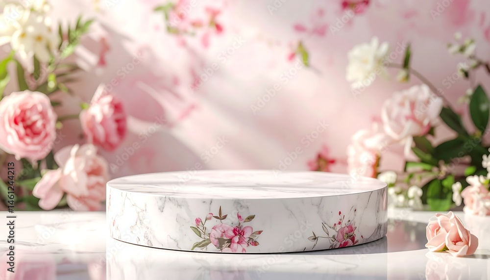 Pink Floral Marble Display Stand with Roses Pink Floral Marble Display Stand with Roses
