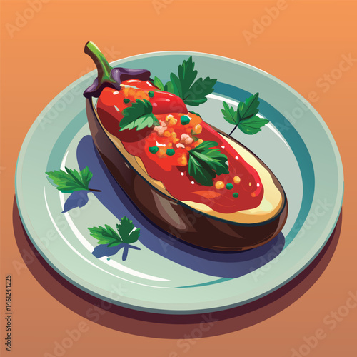 Stuffed eggplant dish. vibrant and delicious.