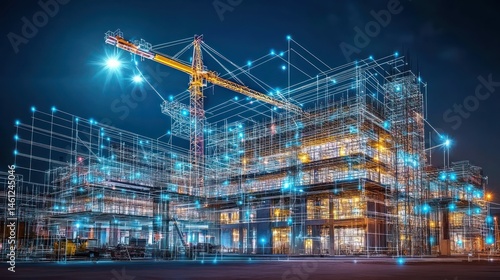 Wallpaper Mural Digital Construction of Modern Building at Night Torontodigital.ca