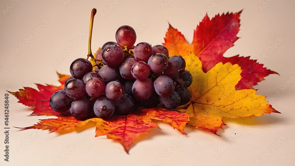 Obraz premium Ripe grapes on autumn leaves