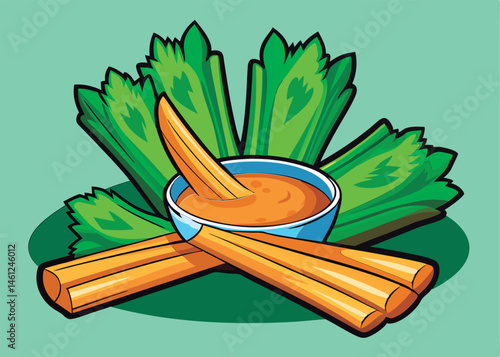 Celery sticks with dip. a healthy snack.