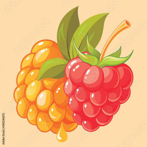 Vector illustration of a Colorful raspberries and lingonberries.